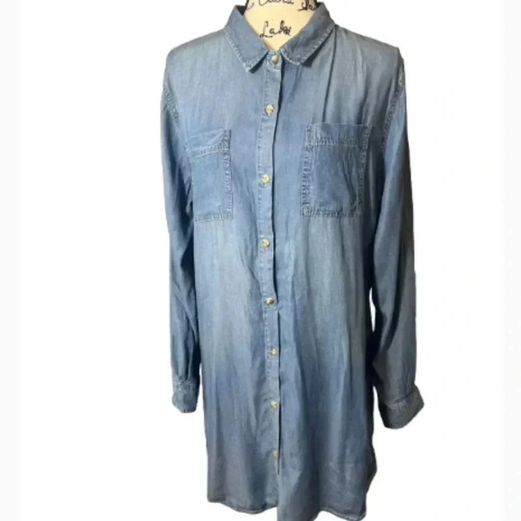 Young hearts run free blue denim shirt dress button front split side nwt large - Picture 5 of 10